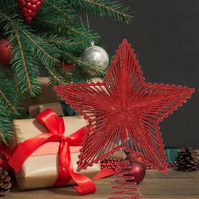 25cm Red Glitter Christmas Tree Topper Iron Star Christmas D