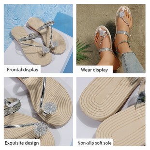 Flat Sandals for Women Dressy Summer Sparkly Rhinestone Slid