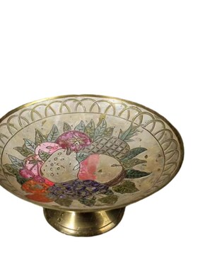 vintge桌面复古黄铜水果盘子西洋金属托盘子摆件欧式装饰精品软
