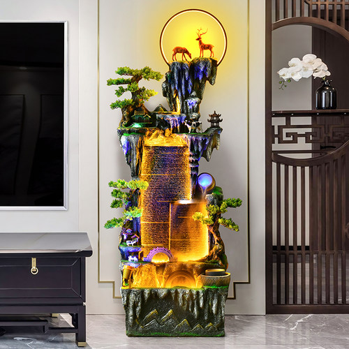 大型假山流水落地喷泉室内玄关客厅招财装饰电视柜旁生财鱼池摆件