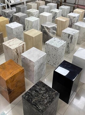 客厅天然大理石摆件底座高低展示台装饰墩子高端别墅酒店会所花架
