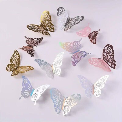 12Pcs Laser Butterfly Cake Topper Cakes Decoration Simulatio