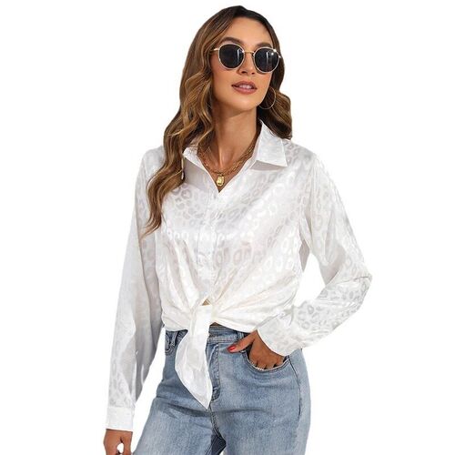 2025 Solid lor Shirt Womens Elegant Jacquard Silk Long Slee