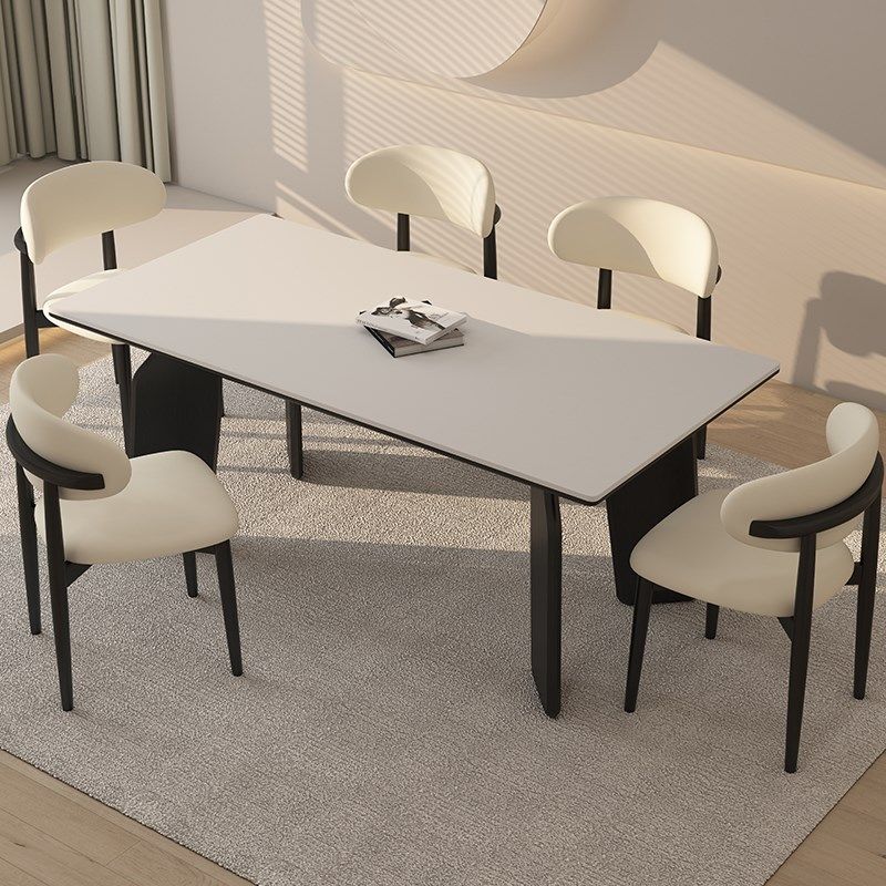 德利丰实木岩板餐桌家用小户型奶油中古风长方形黑色全托吃饭桌子,住宅家具,岩板餐桌,淘宝优惠券,粉丝福利购,淘宝优惠卷