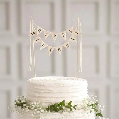 New Birthday Cake Flag Topper Baking Decoration Tools Wood G