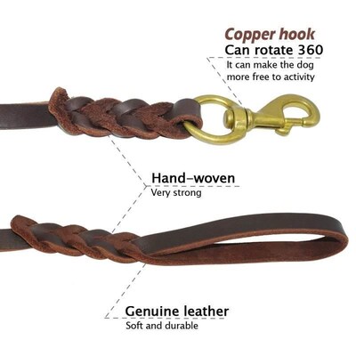 Braided Leather Dog Leash Pet Leash Lead For Medium big Dogs