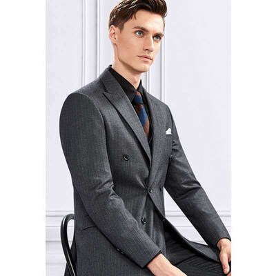 New Double-breasted Suit Set Mens Spring Slim-fit British L