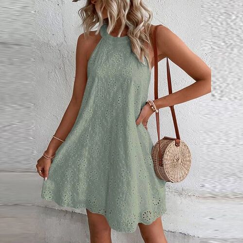 Women Flower Embroidery Dress Summer Solid Elegant Sleeveles