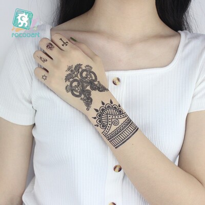 1Sheet Women Sexy Arm Fake Black Tattoo Henna Mandala Flower