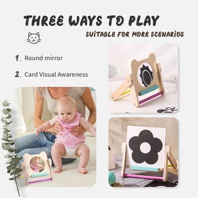 Montessori Toys Wood Mirror Baby Visual Stimulation Cards Bl