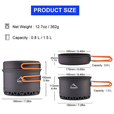 Widesea Camping 1.3L 2.3L Cookware Outdoor Cooking Set Heat