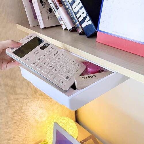 Under-table hidden drawer storage box, no drilling required,