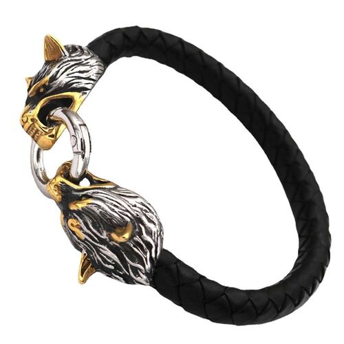 Viking Stainless Steel Wolf Head Brlet Leather Amulet Animal