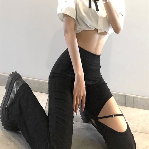 Sylcue Summer High Set Style Small High-Waisted Flared Trous