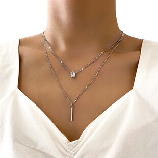 Small diamond long fringe pendant necklace two-piece set项链