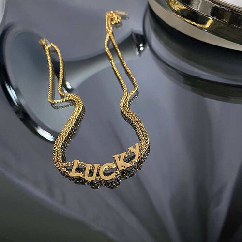 lucky English letter double-layer clavicle chain womens tit