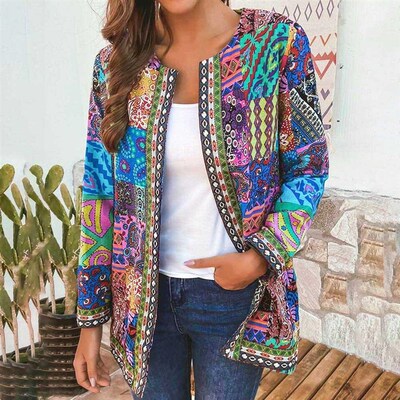 6XL Jacket Coat Women Fashion Summer Autumn Ethnic Floral Pr