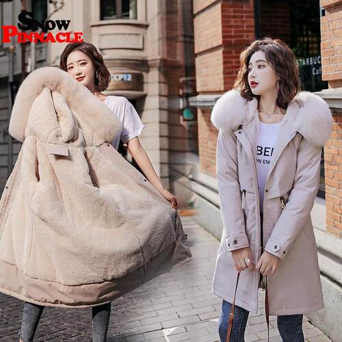 Winter Women fleece inside parkas plus size thick warm mid-L