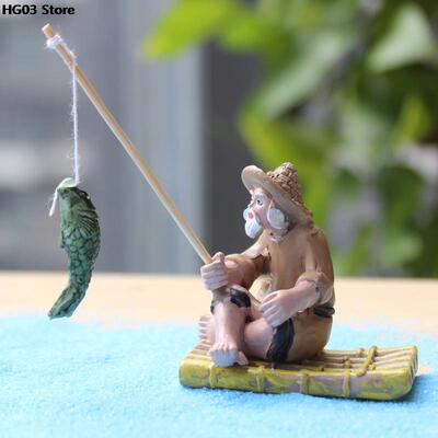 1PC Fishing Old Man Resin Figure Statue Sitting Garden Ornam