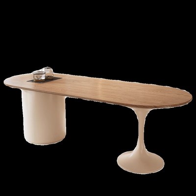 奶油风小茶台家用泡茶桌书桌茶桌一体原木风阳台实木茶桌椅