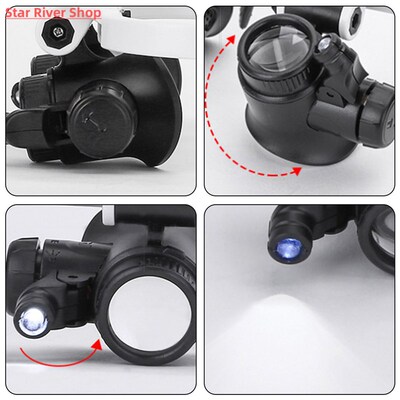 2022 8X/23X Double Eye LED Lamp Magnifier Spectacles Glasses