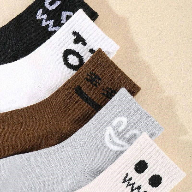 5 pairs  funny expression socks, basic kids socks,All-purpos - 实物图