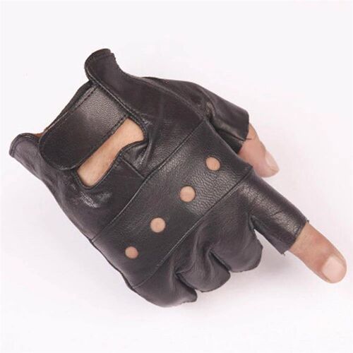 1Pair Men Outdoor Black Half-Finger Gloves Soft Leather Driv