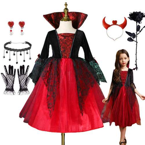 Vampire Dress for Girls Kids Halloween Cosplay Vampire Costu