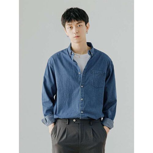 Also mens denim long-sleeved shirt mens youth autumn tend