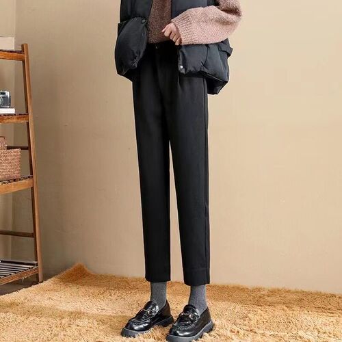 Fleece Thickened Woolen Suit Pants For Women With Small Feet