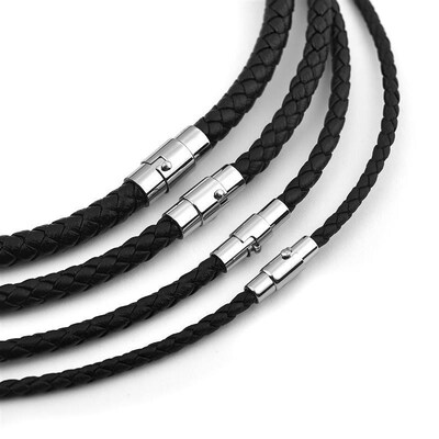 Men-made Leather Necklace Choker Black Brown Braided Rope Ch