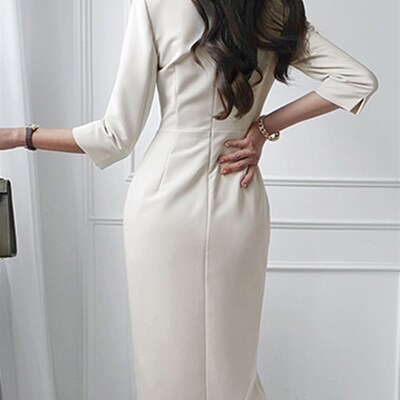 BGTEEVER Elegant V-neck Women Bodycon Dress Spring Autumn