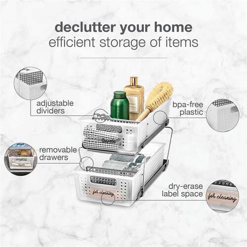 2 Tier Bath Organizer Undersink Storage with Sliding Drawers