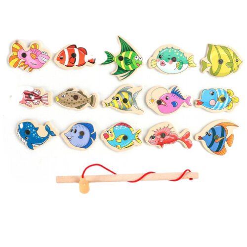 Wooden Magnetic Fshing Game Cartoon Marine Life Cognition