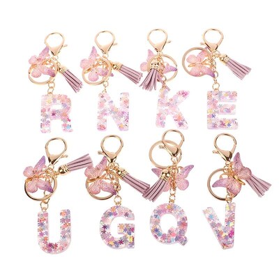 A-Z Dreamy Sequin Letters Keychain For Women Tassel Butterfl