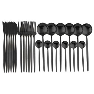 24pcs Black Western Dinnerware Set Stainless Steel Cutlery S