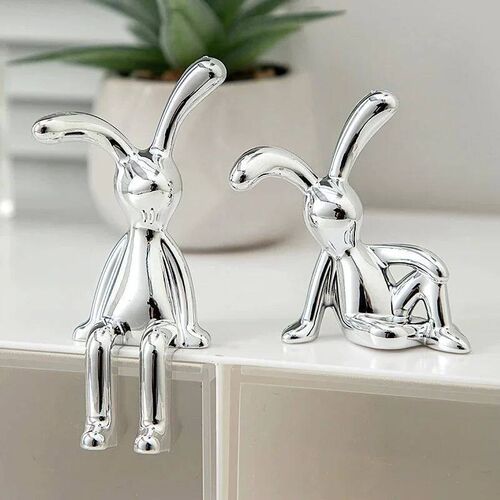 2PC Long-Eared Rabbit Ornaments y Statue Cartoon Accessories