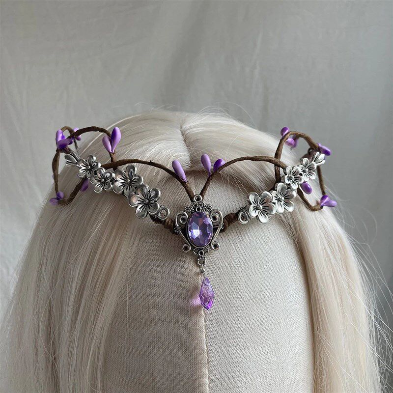 Fairy Crown elven Diadem Silver Woodland Forest Tiara Purple