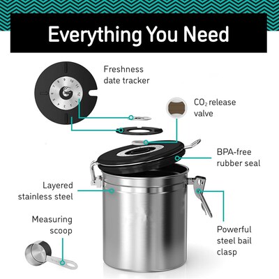 Coffee Gator Grounds and Beans Container Canister  Storage