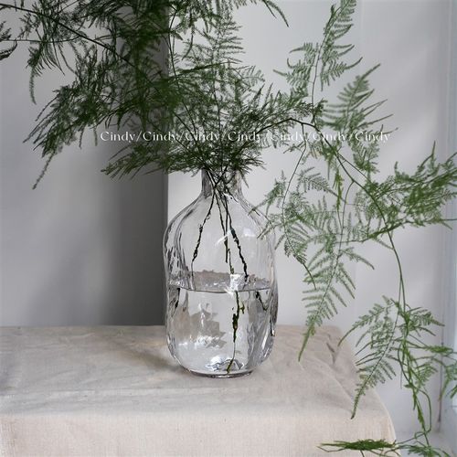 Cindy美学自然形态侘寂风马醉木水波纹不规则玻璃小口落地花瓶