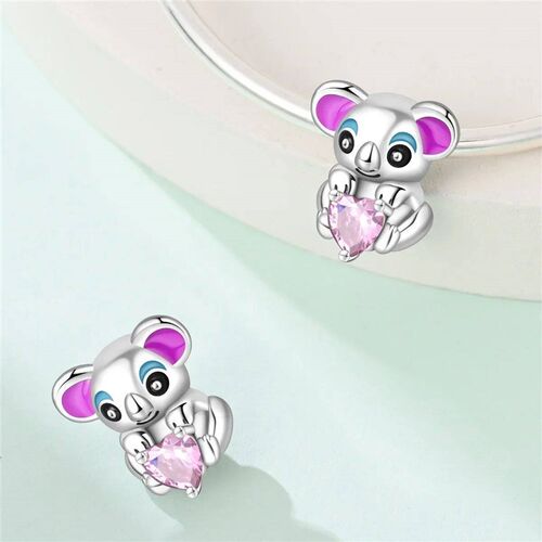 Hot Sale Charms Heart Beads Pink Dangle Charm Flower Pendant
