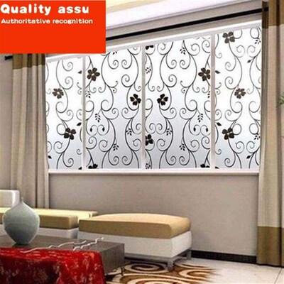 45x100cm frosted cover glass window door black flower wall