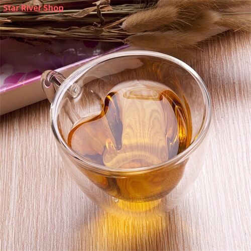 Heart Love Shaped Double Wall Glass Coffee Mug Home Office H