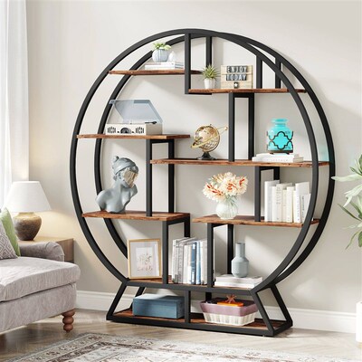 Tribesigns Bookshelf, Round Bookshelves Etagere Bookcase, 63