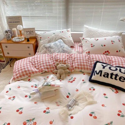 Ins Style Duvet Cover Set with Flat Sheet Pillowcases Cute O