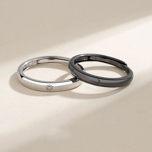 Fashion Simple Couple Ring Silver Plated Sun Moon Adjustable