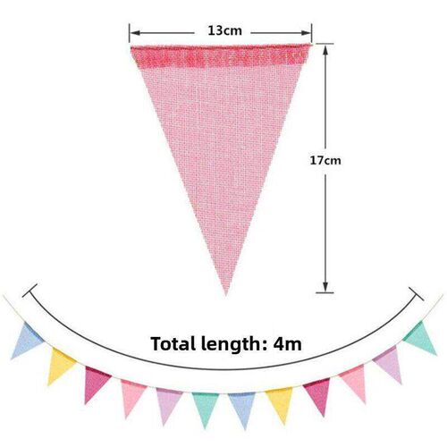 12 Flags Colorful Jute Linen Flags Pennant Birthday Bunting