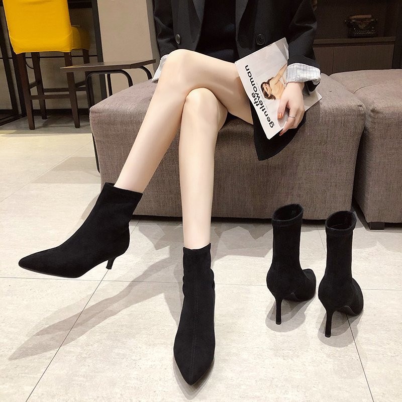 2023 Luxury Women Beige Black Sock Boots Stiletto Thin High图片
