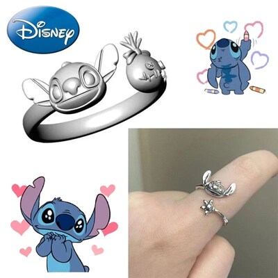 Anime Lilo & Stitch Ring Silver Cartoon Stitch Mickey Adjus