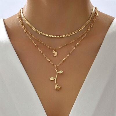 bls-miracle Bohemia Multilayer Moon Gold Pendant Necklaces F